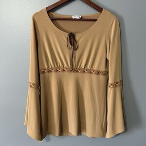 Click Click Top Womens Size XL Bell Sleeves Suede Leather Stitch Western Cowgirl